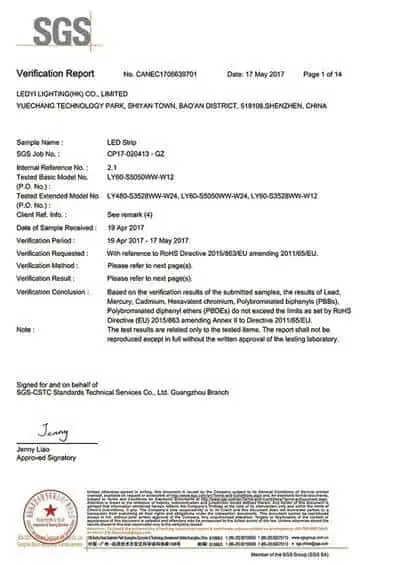 SGS RoHS Certificate